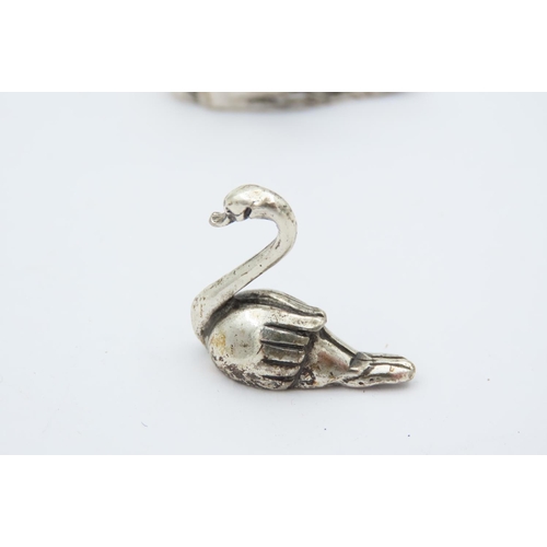 530 - Set of Four Solid Silver Figures Mother Swan with Three Goslings Tallest Approximately 1 Inch High