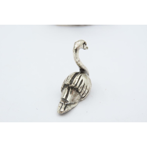 530 - Set of Four Solid Silver Figures Mother Swan with Three Goslings Tallest Approximately 1 Inch High