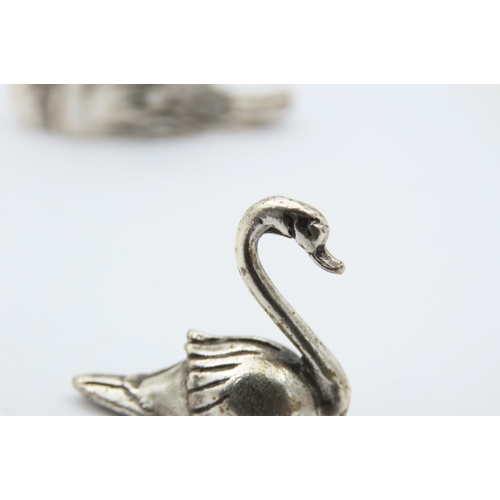 530 - Set of Four Solid Silver Figures Mother Swan with Three Goslings Tallest Approximately 1 Inch High