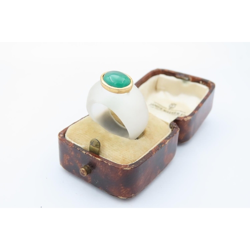 531 - Unusual Jade Centre Stone Ladies Ring Mounted on Crystal with 14 Carat Gold Collet Setting Ring Size... 