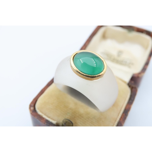 531 - Unusual Jade Centre Stone Ladies Ring Mounted on Crystal with 14 Carat Gold Collet Setting Ring Size... 