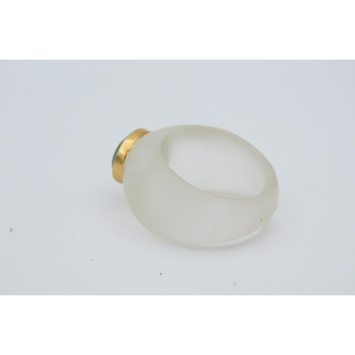 531 - Unusual Jade Centre Stone Ladies Ring Mounted on Crystal with 14 Carat Gold Collet Setting Ring Size... 