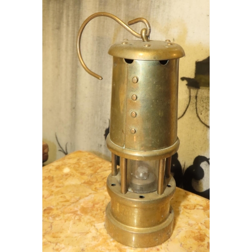 534 - Brass Mounted Coal Miners Lamp with Hook Approximately 7 Inches High