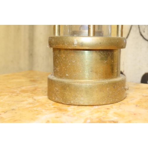 534 - Brass Mounted Coal Miners Lamp with Hook Approximately 7 Inches High