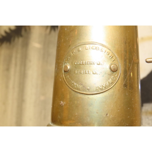 534 - Brass Mounted Coal Miners Lamp with Hook Approximately 7 Inches High