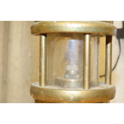 534 - Brass Mounted Coal Miners Lamp with Hook Approximately 7 Inches High