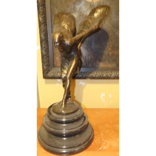 536 - Rolls Royce Spirit of Ecstasy Bronze Sculpture on Original Turned Form Marble Base Approximately 27 ... 