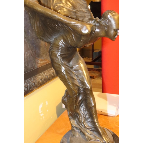 536 - Rolls Royce Spirit of Ecstasy Bronze Sculpture on Original Turned Form Marble Base Approximately 27 ... 