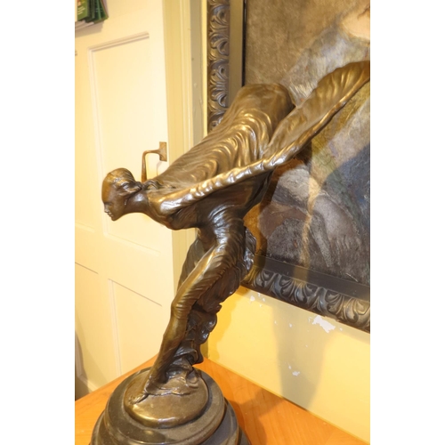 536 - Rolls Royce Spirit of Ecstasy Bronze Sculpture on Original Turned Form Marble Base Approximately 27 ... 