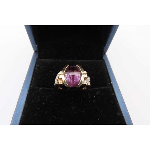 537 - 9 Carat Gold Mounted Amethyst Ladies Ring with Diamond Set Shoulders Ring Size L and a Half