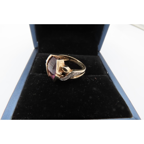 537 - 9 Carat Gold Mounted Amethyst Ladies Ring with Diamond Set Shoulders Ring Size L and a Half