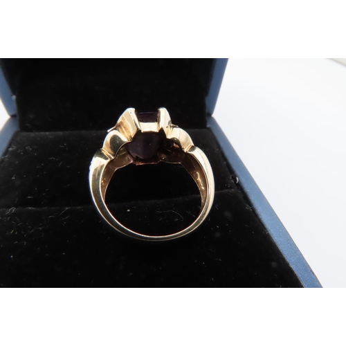 537 - 9 Carat Gold Mounted Amethyst Ladies Ring with Diamond Set Shoulders Ring Size L and a Half