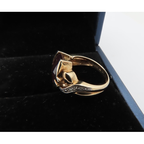 537 - 9 Carat Gold Mounted Amethyst Ladies Ring with Diamond Set Shoulders Ring Size L and a Half