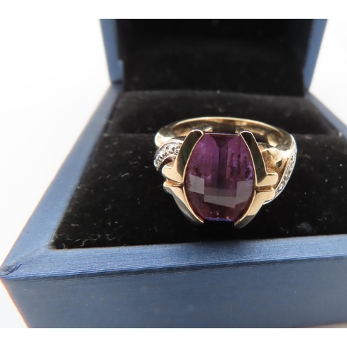 537 - 9 Carat Gold Mounted Amethyst Ladies Ring with Diamond Set Shoulders Ring Size L and a Half