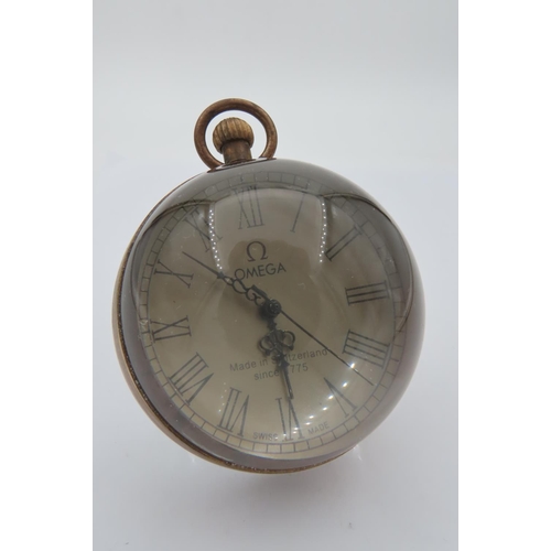 538 - Globe Form Crystal Set Desk Clock Roman Numeral Decorated Dial Approximately 3 Inches High