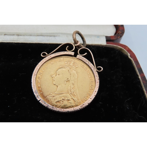 539 - Full Gold Sovereign Coin Dated 1890 Contained within 9 Carat Gold Pendant Fitting
