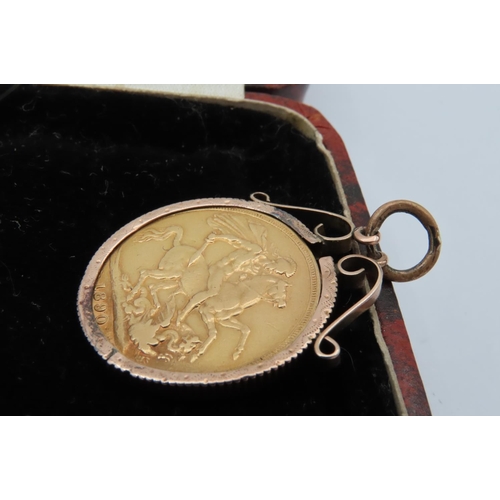 539 - Full Gold Sovereign Coin Dated 1890 Contained within 9 Carat Gold Pendant Fitting