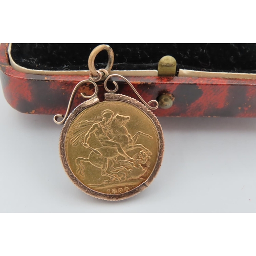 539 - Full Gold Sovereign Coin Dated 1890 Contained within 9 Carat Gold Pendant Fitting