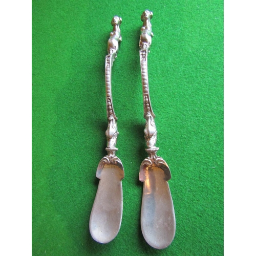 665 - Pair of Novelty Plated Spoons with Figural Handles Shaped Form Blades