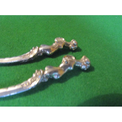 665 - Pair of Novelty Plated Spoons with Figural Handles Shaped Form Blades