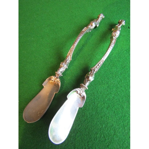 665 - Pair of Novelty Plated Spoons with Figural Handles Shaped Form Blades