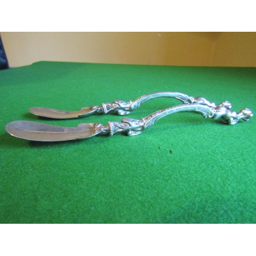 665 - Pair of Novelty Plated Spoons with Figural Handles Shaped Form Blades