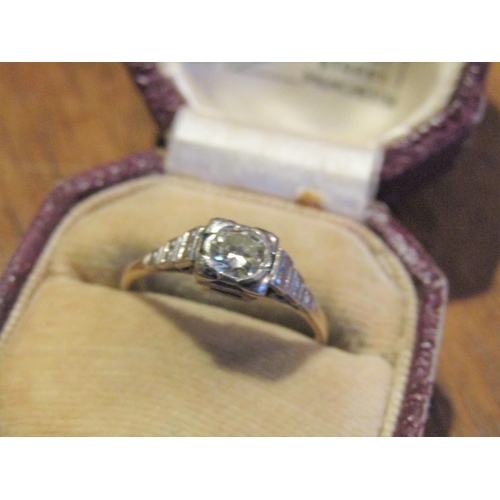 666 - Edwardian 18 Carat Yellow Gold Mounted Solitaire Diamond Ring Size N with Further Diamond Decoration... 