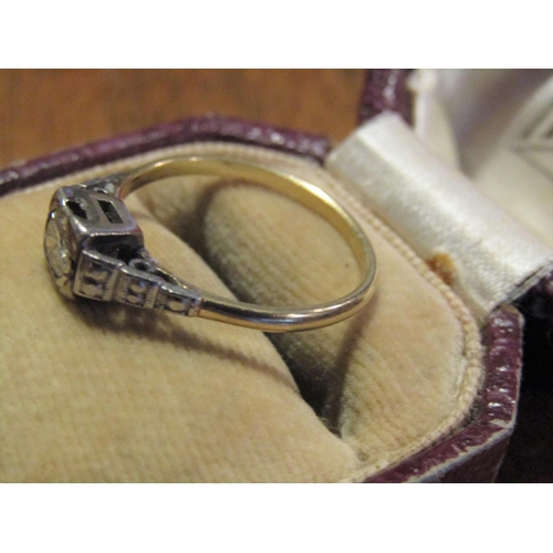 666 - Edwardian 18 Carat Yellow Gold Mounted Solitaire Diamond Ring Size N with Further Diamond Decoration... 