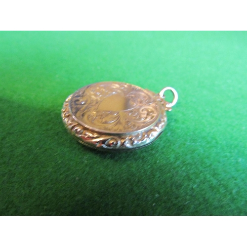 668 - Filled Gold Circular Form Locket Hinged Cover with Engraved Decoration and Amethyst Set Fob Seal