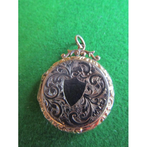 668 - Filled Gold Circular Form Locket Hinged Cover with Engraved Decoration and Amethyst Set Fob Seal