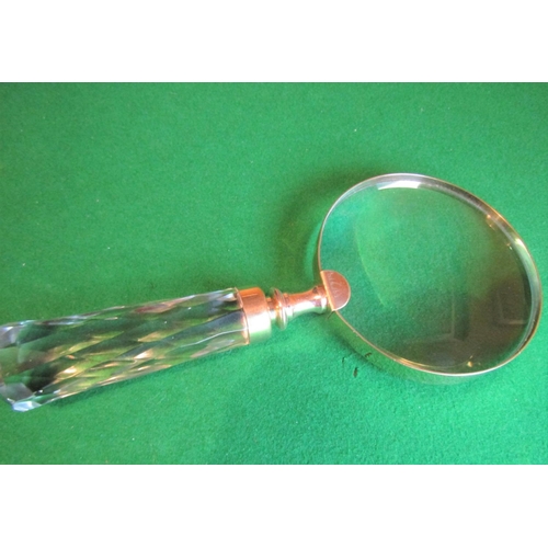 672 - Cut Crystal Handled Magnifying Glass Brass Mounted