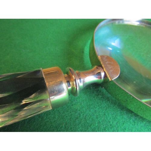 672 - Cut Crystal Handled Magnifying Glass Brass Mounted