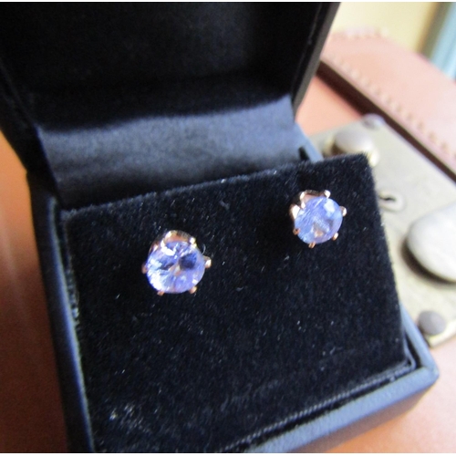 679 - Pair of Tanzanite 9 Carat Gold Mounted Ladies Stud Earrings