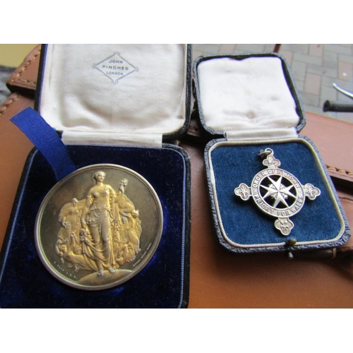 680 - Cased Medallion Silver Gilt and Another Silver Royal Horticultural Society Dated 1917