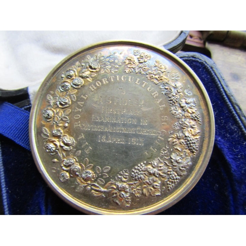 680 - Cased Medallion Silver Gilt and Another Silver Royal Horticultural Society Dated 1917