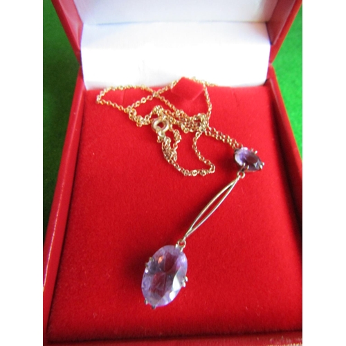 684 - 9 Carat Gold Mounted Twin Amethyst Drop Pendant Necklace Mounted on 9 Carat Yellow Gold Chain