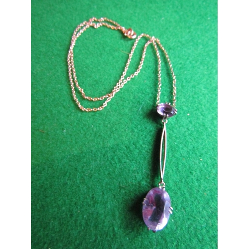 684 - 9 Carat Gold Mounted Twin Amethyst Drop Pendant Necklace Mounted on 9 Carat Yellow Gold Chain