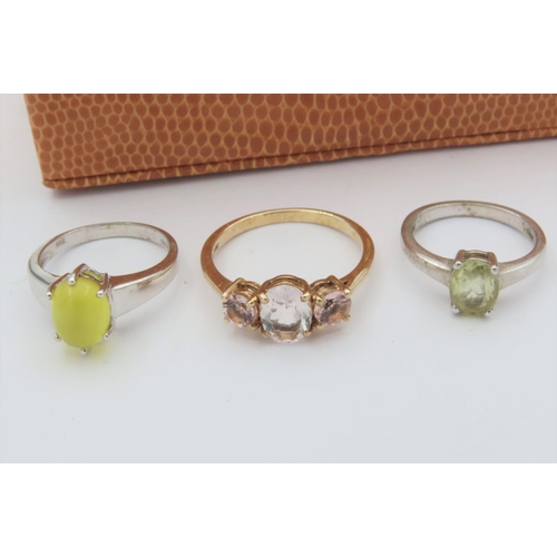 685 - Three Solid Silver Ladies Gemstone Mounted Rings Each Ring Size M