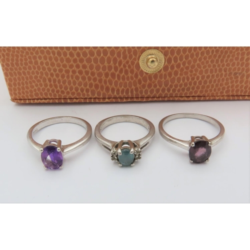 686 - Three Solid Silver Mounted Ladies Gemstone Rings Each Ring Size M