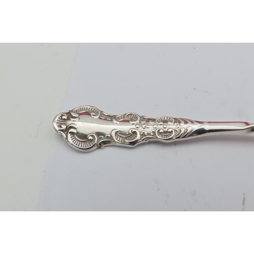 687 - Set of Six Solid Silver Teaspoons with Matching Sugar Tongs Contained within Original Burgundy Velve... 