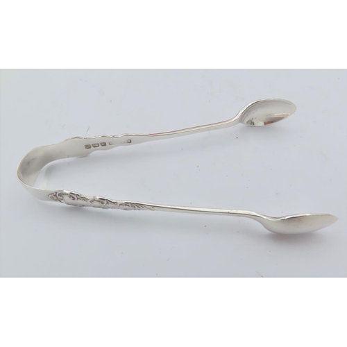 687 - Set of Six Solid Silver Teaspoons with Matching Sugar Tongs Contained within Original Burgundy Velve... 