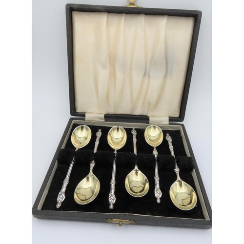 688 - Set of Six Solid Silver Figural Form Teaspoons Contained within Original Presentation Case