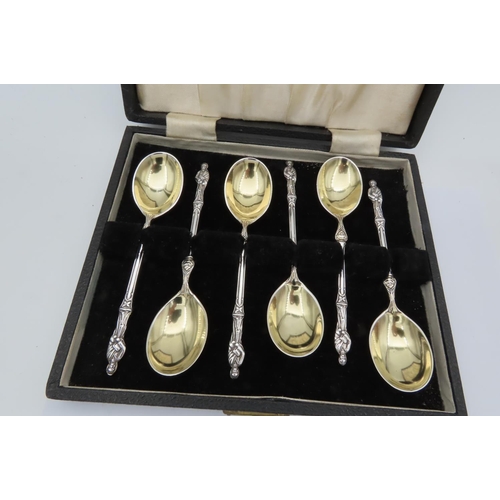 688 - Set of Six Solid Silver Figural Form Teaspoons Contained within Original Presentation Case