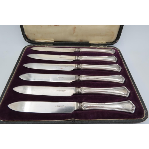 689 - Set of Six Antique Solid Silver Handled Butter Knives Hallmarks for Walker & Hall Contained within O... 