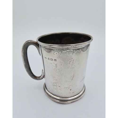 69 - Solid Silver Mug with C Shaped Handle Moulded Foot Hallmarked John Rose Dated 1931 Height Approximat... 