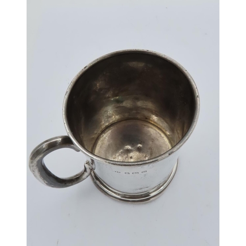 69 - Solid Silver Mug with C Shaped Handle Moulded Foot Hallmarked John Rose Dated 1931 Height Approximat... 