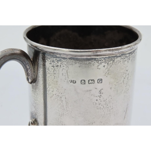 69 - Solid Silver Mug with C Shaped Handle Moulded Foot Hallmarked John Rose Dated 1931 Height Approximat... 