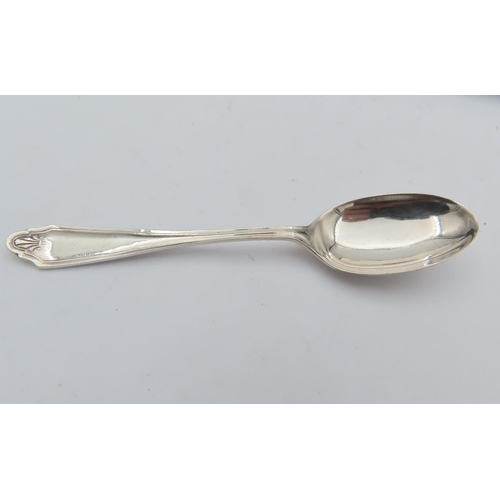 690 - Set of Six Solid Silver Sugar Spoons with Matching Sugar Tongs Contained within Original Presentatio... 