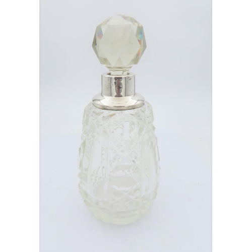 693 - Solid Silver Mounted Cut Crystal Table Top Bottle with Original Stopper Approximately 6 Inches High