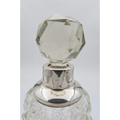 693 - Solid Silver Mounted Cut Crystal Table Top Bottle with Original Stopper Approximately 6 Inches High